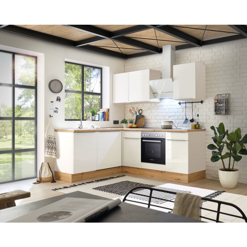 foto del prodotto cucina cucinino cucina ad angolo marleen premium 220 cm bianco artigianale rovere respecta
