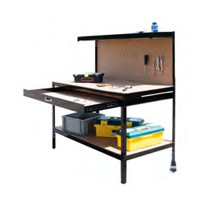 foto del prodotto banco da lavoro q rax nero, fai da te, scaffale per officina mdf, tavolo da lavoro garage 150 x 120 x 60 cm