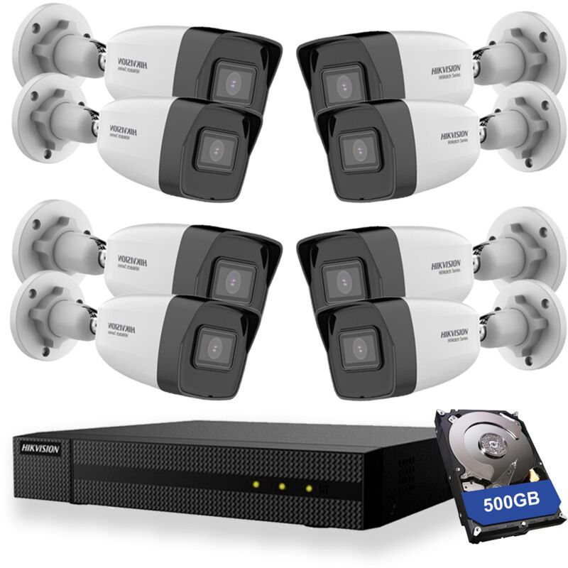 foto del prodotto kit videosorveglianza hikvision 8x telecamere 2mpx nvr 500gb hiwatch 4 canali 4 mpx