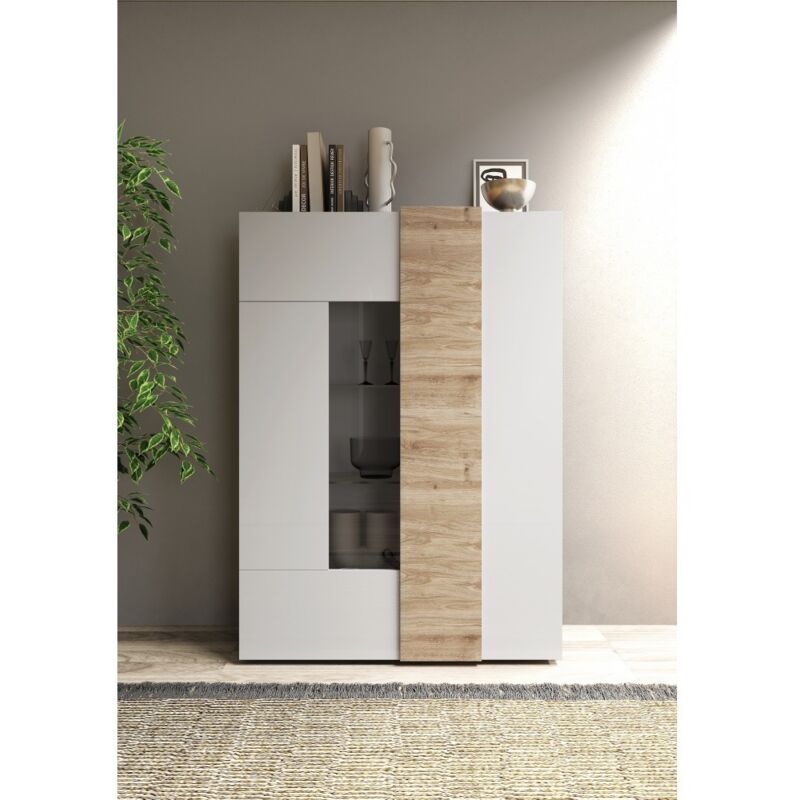 foto del prodotto vetrina soggiorno 2 ante l 121x168 bianco lucido rovere cadiz venus