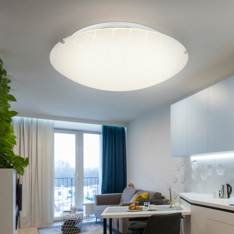 foto del prodotto plafoniera plafoniera soggiorno luce sala da pranzo lampada soggiorno cromo vetro opale, led 12w 900lm bianco neutro, dxh 30x10cm