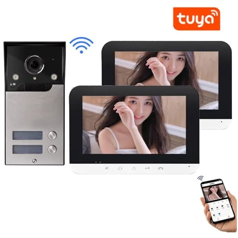 immagine 0 del prodotto kit videocitofono smart wifi per multi appartamenti 2 pulsanti con 2 monitor tuya