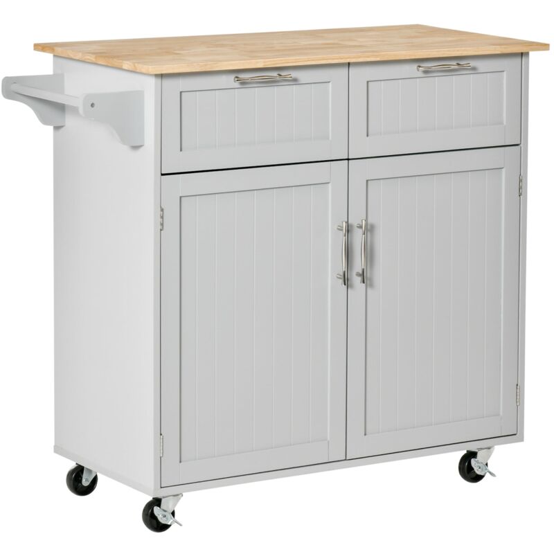 foto del prodotto carrello isola da cucina 2 cassetti e armadietto piano in legno 104x46x91 cm grigio
