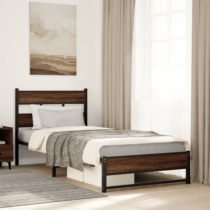 foto del prodotto vidaxl giroletto senza materasso in metallo rovere marrone 100x190 cm