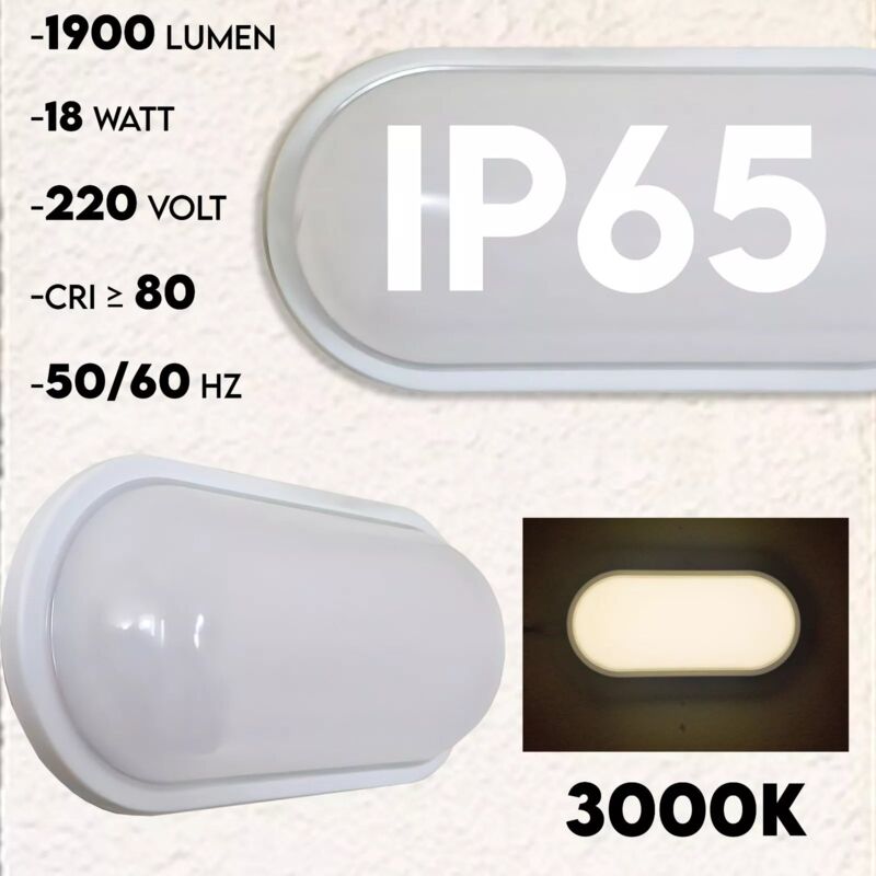 foto del prodotto applique plafoniera led da esterno bianca impermeabile ovale 18w 230v 3000k maka