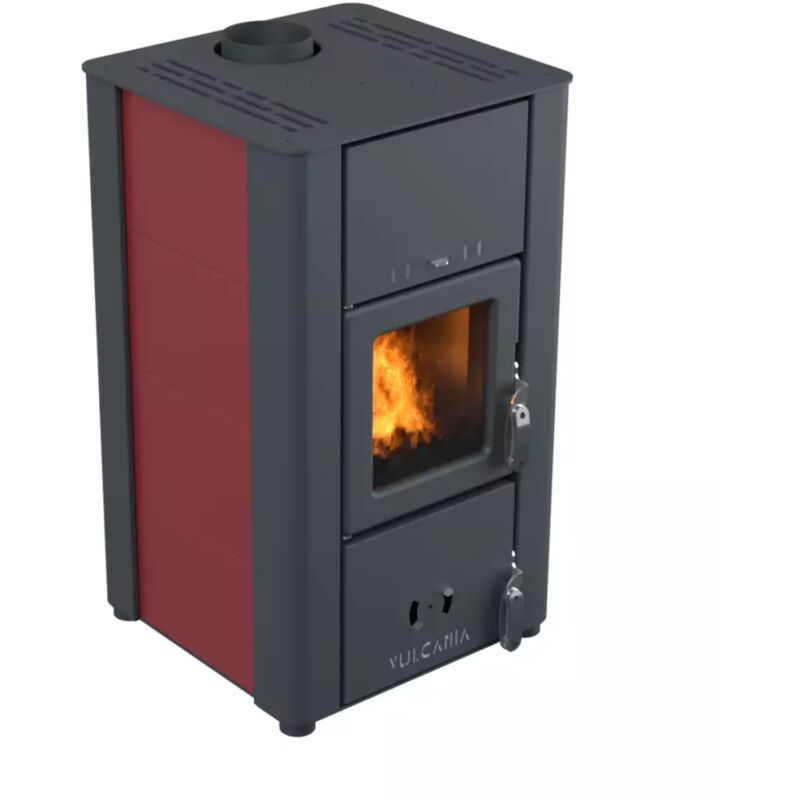 foto del prodotto stufa a legna ventilata vulcania v steel bordeaux 6,7 kw