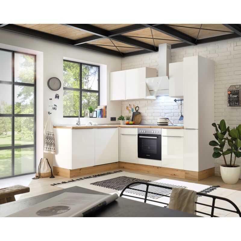 foto del prodotto cucina angolo cottura cucina ad angolo marleen premium 250 cm bianco artigianale rovere respecta