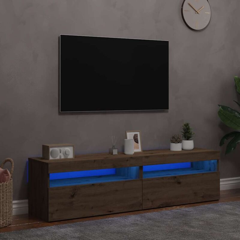 foto del prodotto vidaxl mobili porta tv con led 2 pz artigianale in legno multistrato