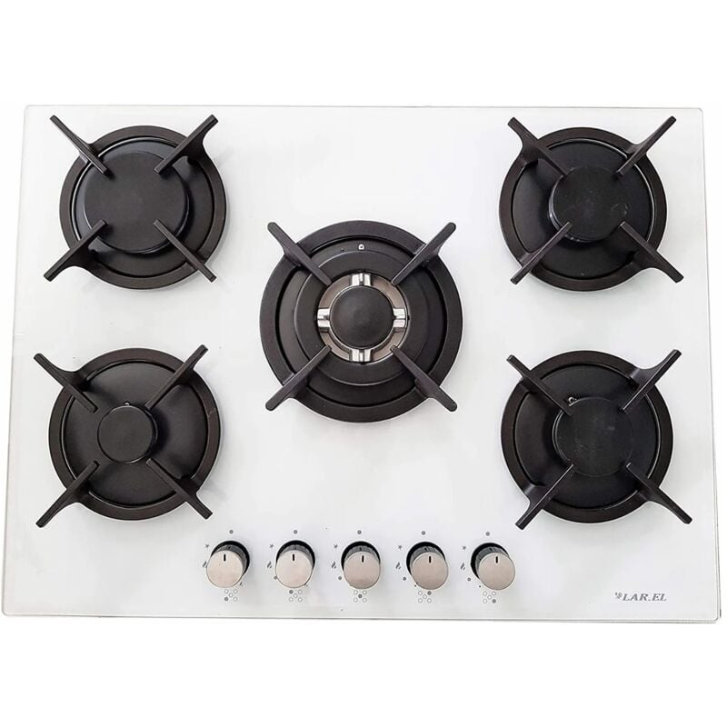 foto del prodotto piano cottura 70 cm incasso piano vetro tripla corona piezo 5 fuochi gas larel