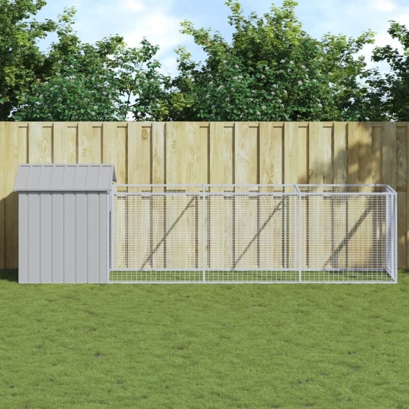 foto del prodotto vidaxl casetta cani tetto grigio chiaro 117x405x123 cm acciaio zincato