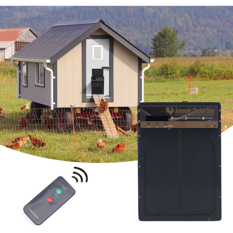 immagine 0 del prodotto porta automatica per pollaio ad energia solare apriporta automatica 3 in 1 per pollaio con timer, sensore di luce, telecomando, grigio sjlerst