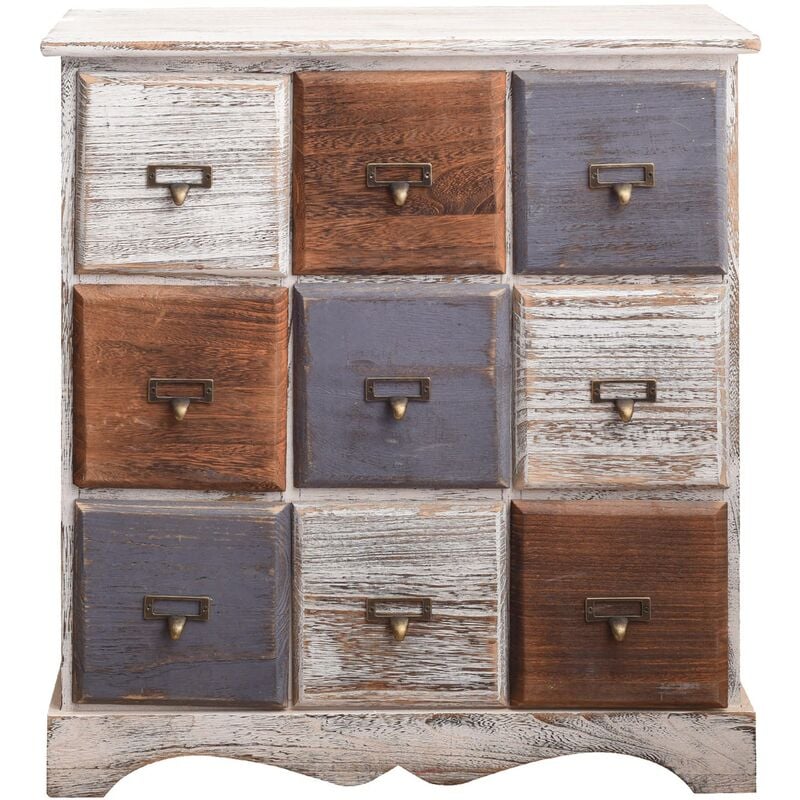foto del prodotto rebecca mobili credenza 9 cassetti legno bianco marrone grigio vintage 63x60x23