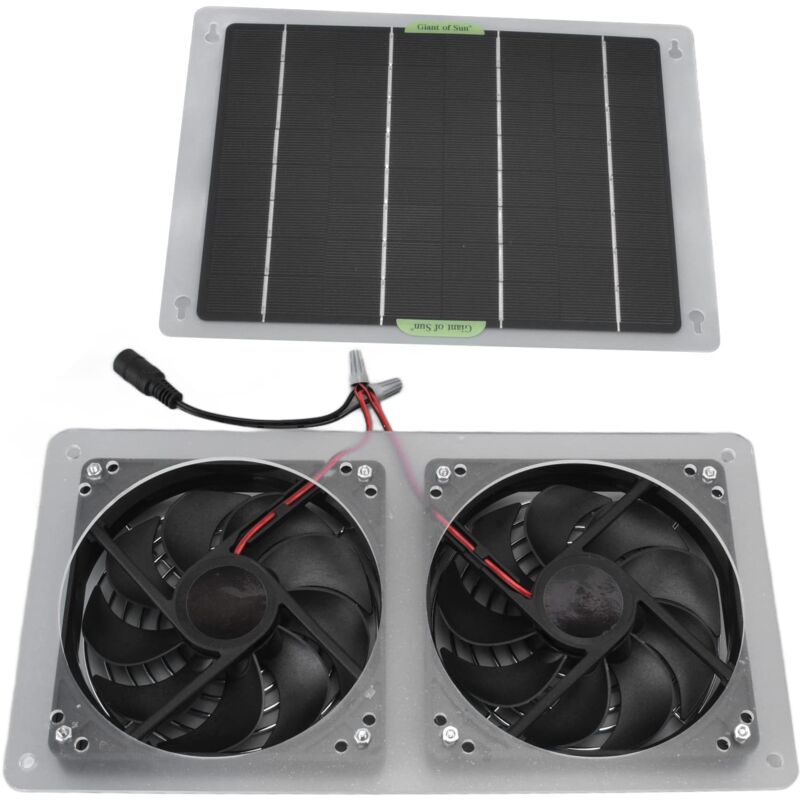 foto del prodotto kit ventola pannello solare 100w 12v set pannello solare doppia ventola di scarico impermeabile per serra domestica sjlerst