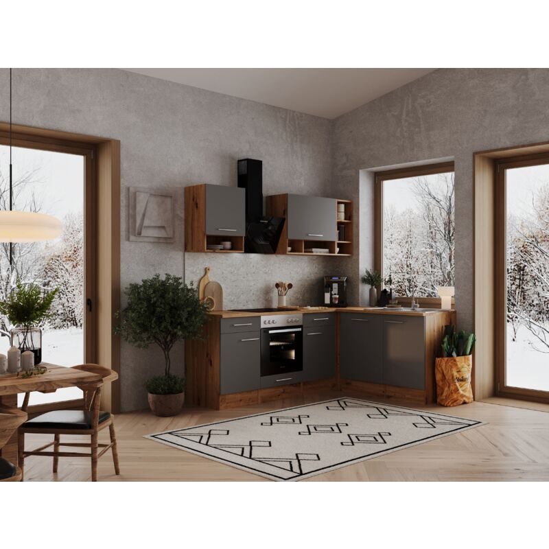 foto del prodotto cucina blocco cucina blocco cucina angolo cucina rovere grigio hilde 220x172 cm respecta
