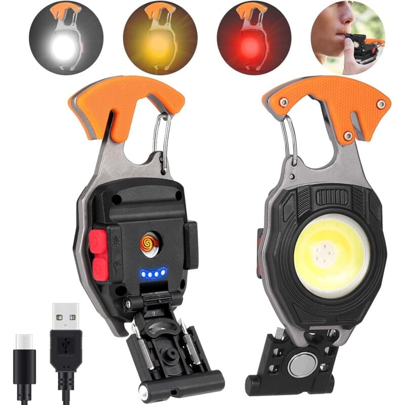 foto del prodotto fortuneville mini torce led ricaricabili da 2 pezzi, mini torcia da lavoro portatile, torcia portachiavi cob da 800 lumen, luce da lavoro con