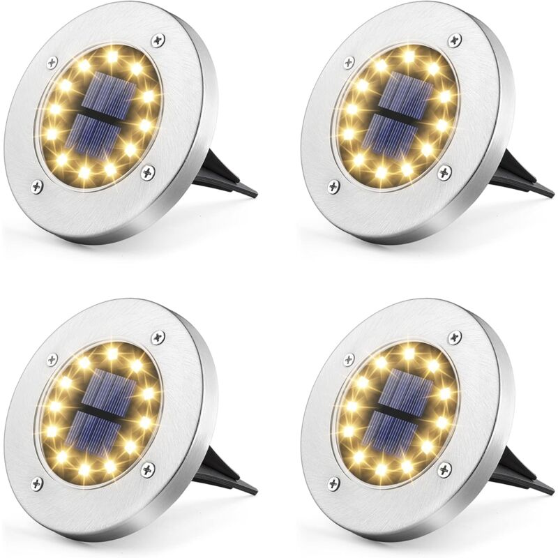 foto del prodotto fortuneville luci da giardino a energia solare luci da giardino a energia solare 12 led 4 luci da giardino bianco caldo acciaio inossidabile