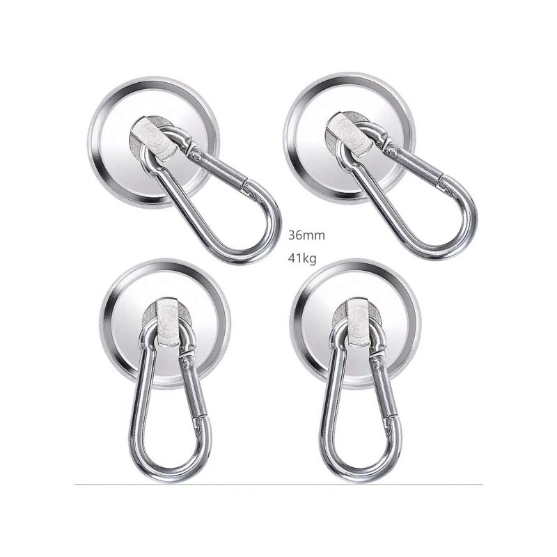 foto del prodotto ganci magnetici, gancio magnetico al neodimio da 36 mm, magnete a gancio potente da 4 pezzi, magneti a scatto super resistenti da 41 kg per