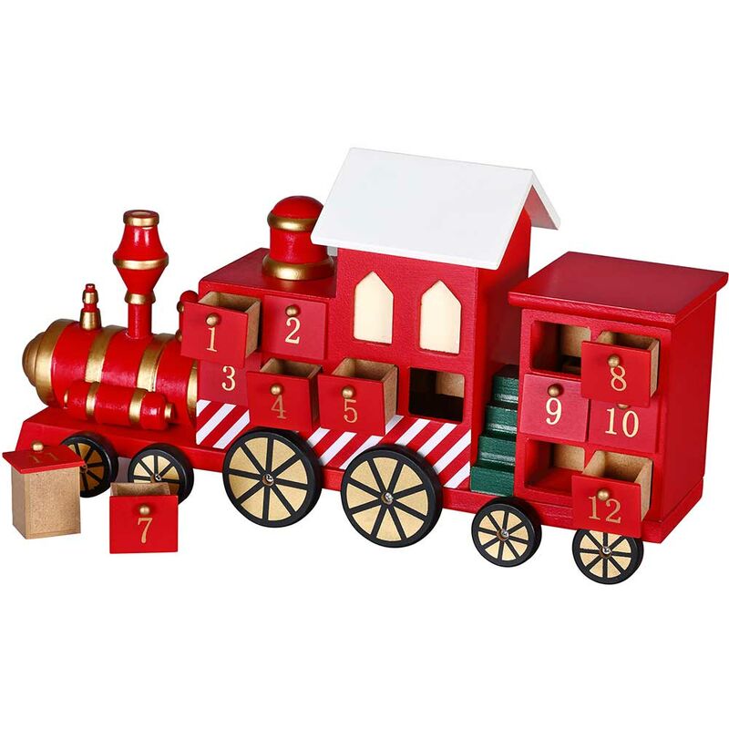 foto del prodotto bakaji calendario avvento trenino di natale in legno 24 cassetti decorazioni natalizie