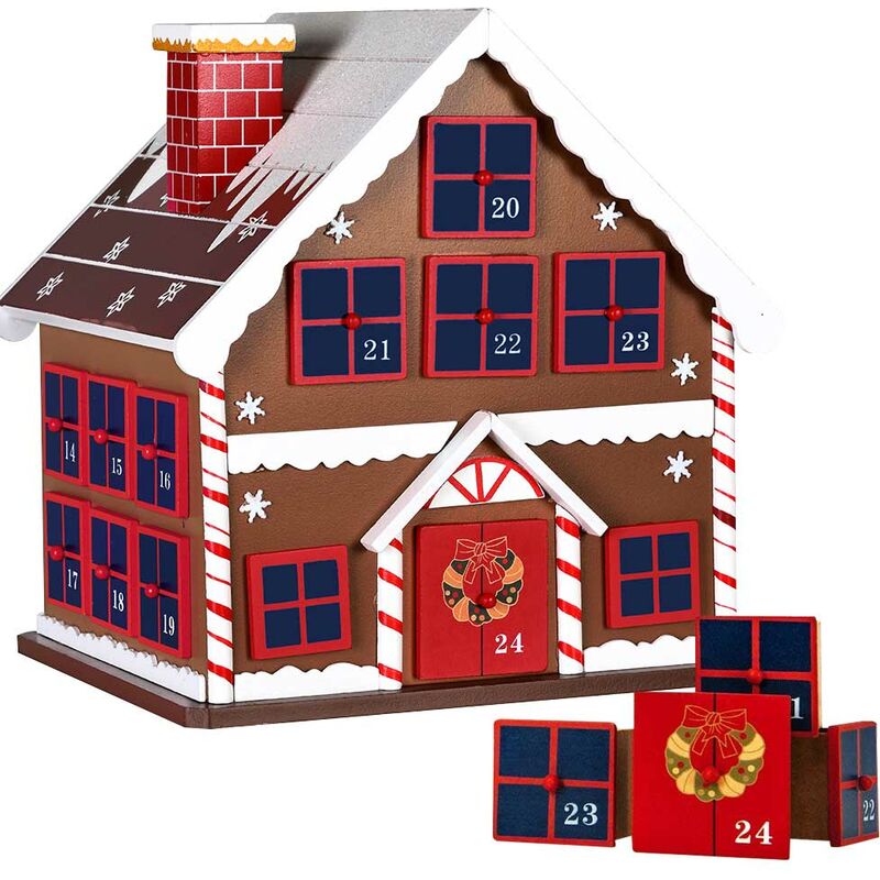 foto del prodotto bakaji calendario avvento di natale casetta in legno 24 cassetti decorazioni natalizie