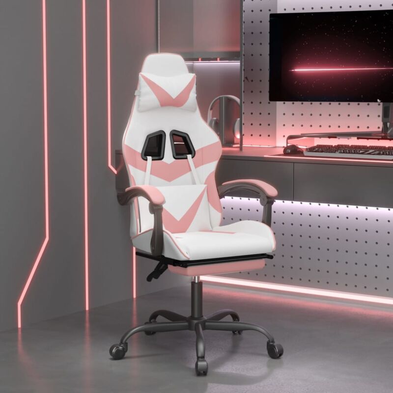 foto del prodotto vidaxl sedia da gaming girevole poggiapiedi bianca e rosa similpelle