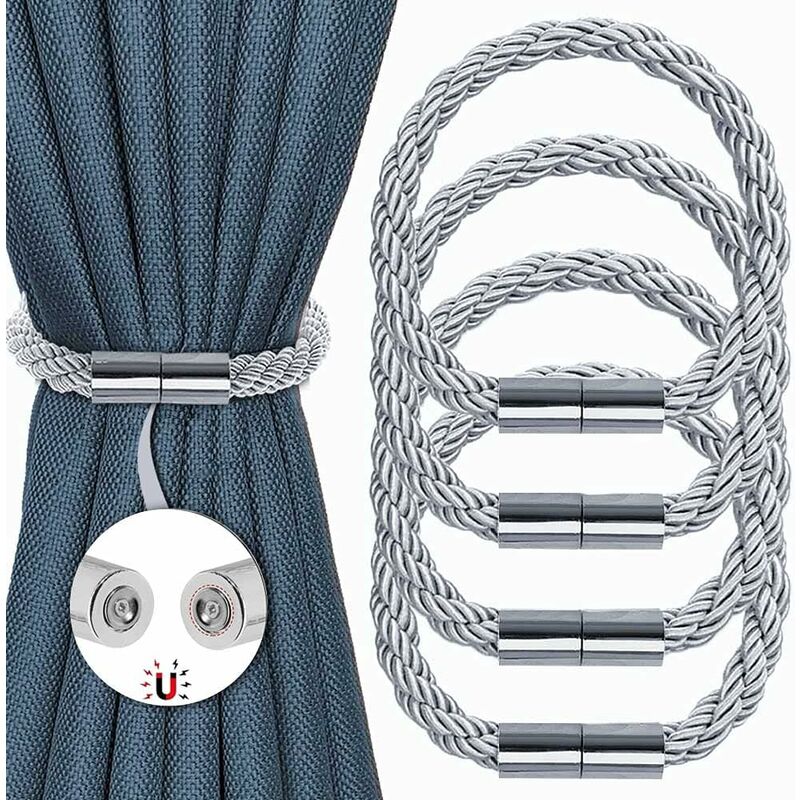 foto del prodotto fortuneville fermatenda per tende con bottoni magnetici, set di 4 fermatenda magnetici fermatenda per tendaggi fermatenda intrecciati, corda