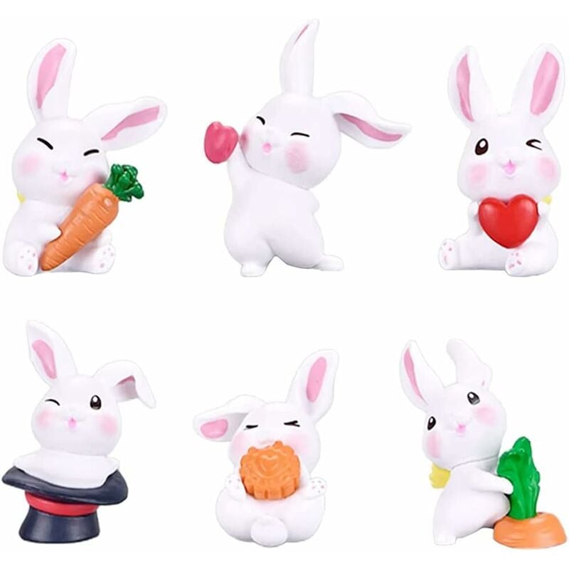 foto del prodotto fortuneville 6 pezzi simpatici figurine di conigli da giardino in miniatura di conigli, decorazioni in resina impermeabili per decorazione di prati