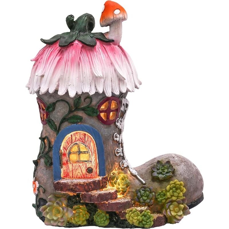 foto del prodotto fortuneville boots fairy house for garden 22cm fairy garden luci solari da giardino figura da giardino in resina casa degli elfi decorazione da