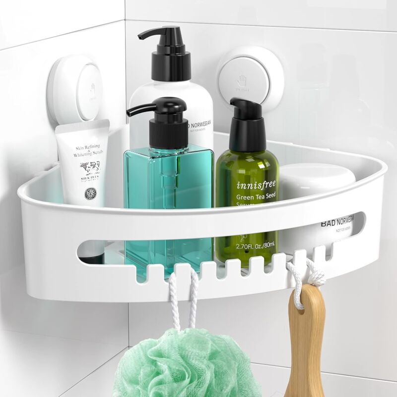 foto del prodotto mensola per doccia ad angolo ventosa senza fori mensola rimovibile bagno portaoggetti per doccia senza fori bagno cucina camera da letto soggiorno
