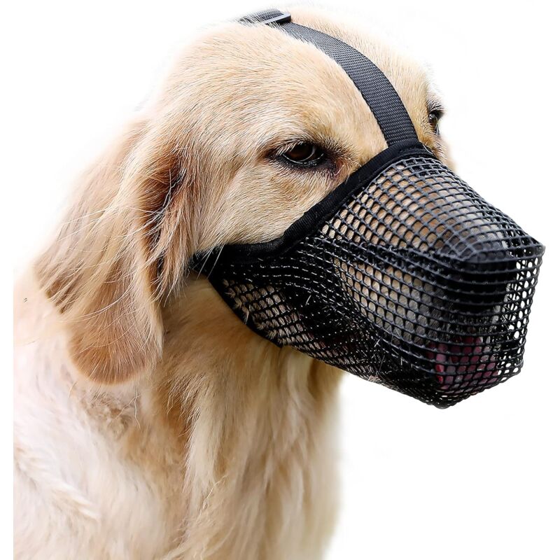 foto del prodotto fortuneville museruola per cani museruola in nylon morbido rete traspirante regolabile, maschera per cani, manica anti morso, anti abbaiare e