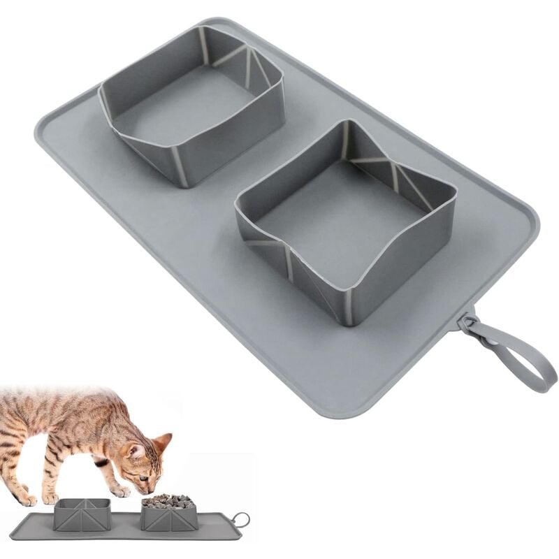 foto del prodotto fortuneville ciotola per animali domestici in silicone pieghevole antiscivolo doppia ciotola borsa per cani in pile tappetino da viaggio