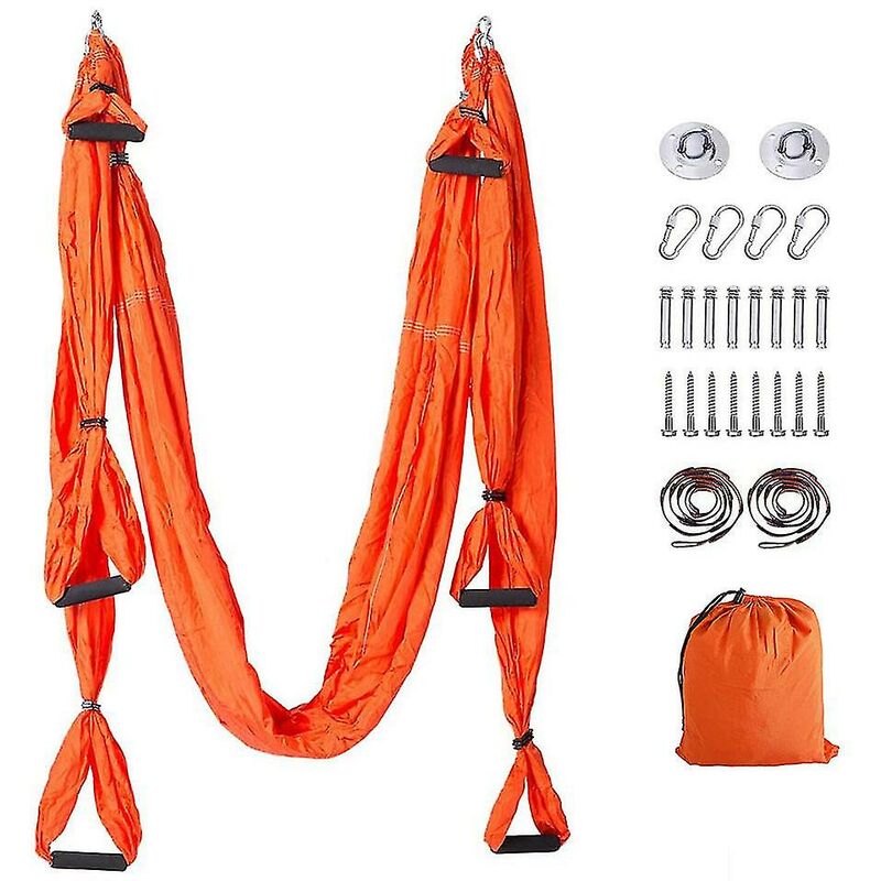 foto del prodotto fortuneville altalena yoga aerea, amaca yoga kit yoga trapezio volante amaca yoga amaca strumento di inversione con 2 cinghie di estensione per