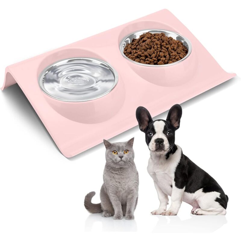 foto del prodotto fortuneville ciotola doppia per gatti, ciotola anti vomito per gatti inclinata di 15 , ciotola doppia per gatti anti bulimia, antiscivolo,