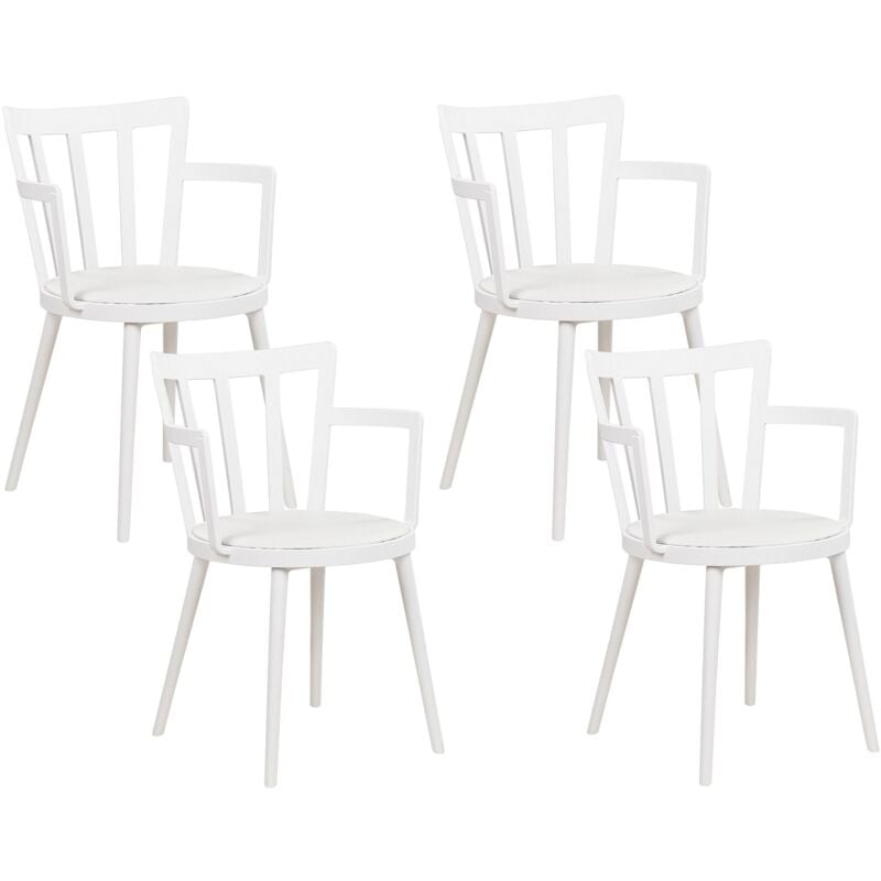 foto del prodotto soggiorno moderno minimalista set di 4 sedie da pranzo seduta in ecopelle sintetica imbottita bianco con braccioli morill