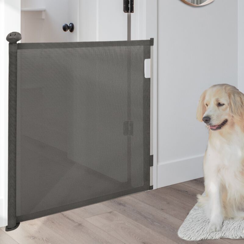 foto del prodotto idmarket cancelletto retrattile per animali domestici da 130 cm, grigio