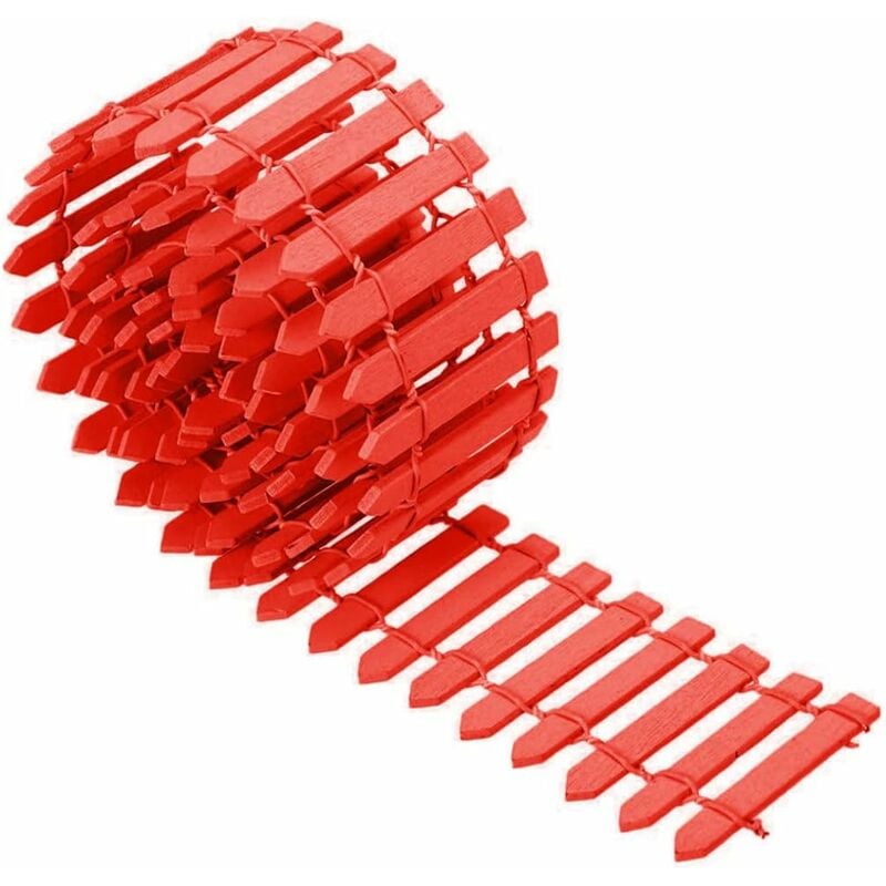 foto del prodotto fortuneville mini recinzione da giardino in legno micro paesaggio decorazione fatta a mano fai da te 5x90 cm rosso, decorazione per recinzione da