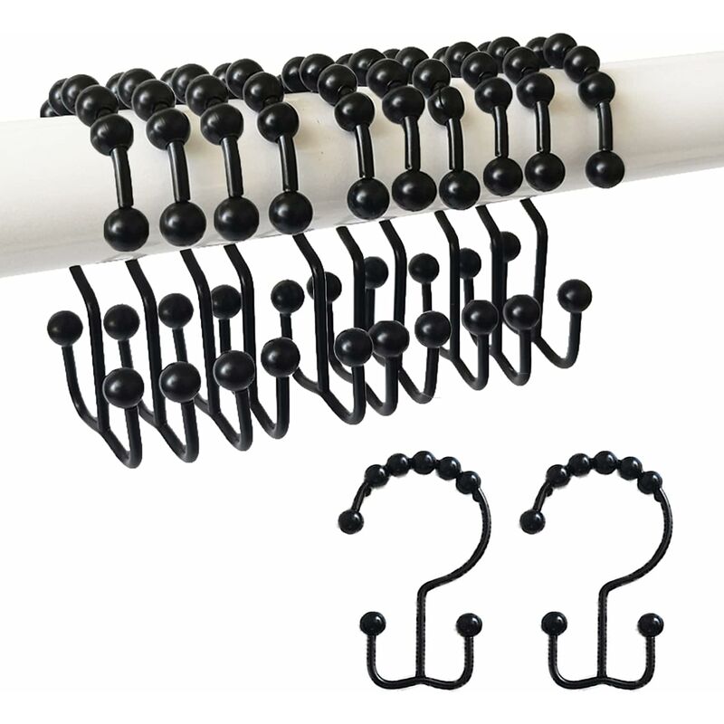 foto del prodotto fortuneville anello per gancio per tenda da doccia, gancio per doccia scorrevole a doppio rullo in metallo antiruggine per tende da barra per
