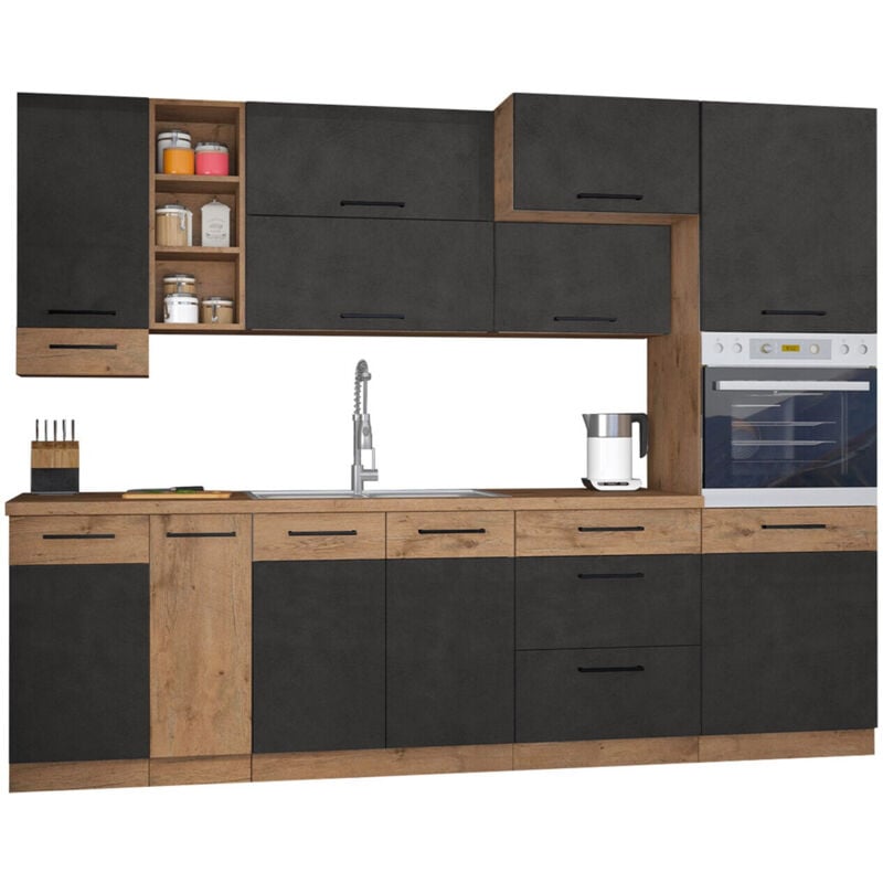 foto del prodotto set da cucina modulare wood grey 136 , 270x57cm, senza, pannello di fibra a media densit , truciolare laminato, led senza