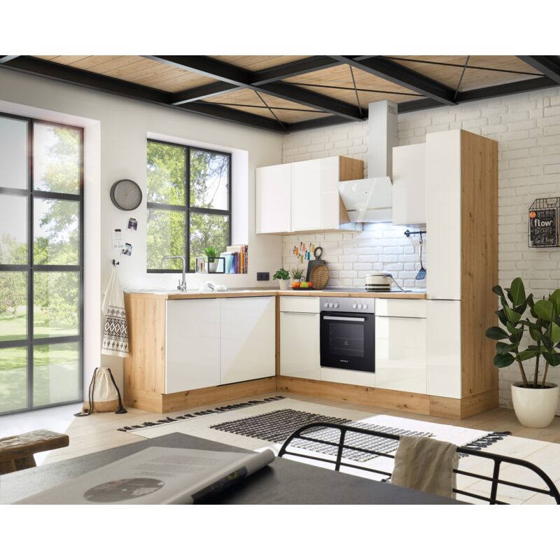 foto del prodotto cucina angolo cottura cucina ad angolo marleen premium 250 cm bianco artigianale rovere respecta