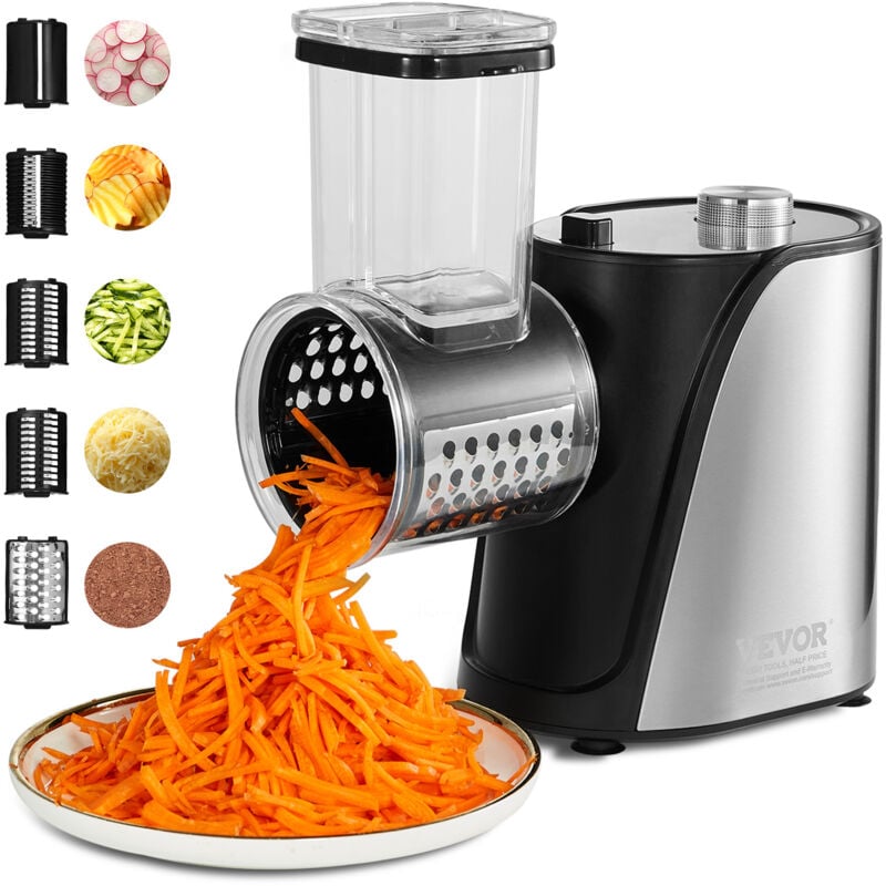 foto del prodotto mophorn vevor grattugia elettrica per insalata 250 w, affettatrice elettrica per verdure, tritatutto per frutta con 5 accessori, taglierina per