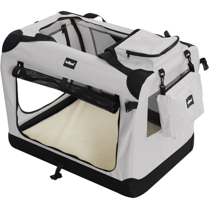 foto del prodotto leopet trasportino per cane pieghevole, taglia xxxl, resistente, tubo in acciaio, traspirante, manici, tasche, grigio gabbia, scatola, borsa,