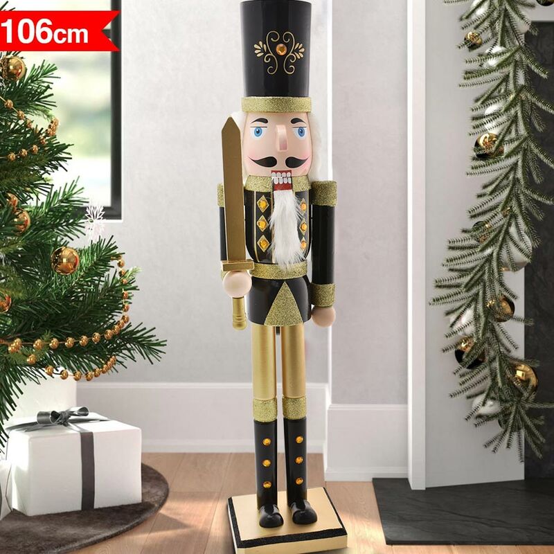 foto del prodotto bakaji soldato schiaccianoci di natale in legno altezza 106 cm decorazioni natalizie