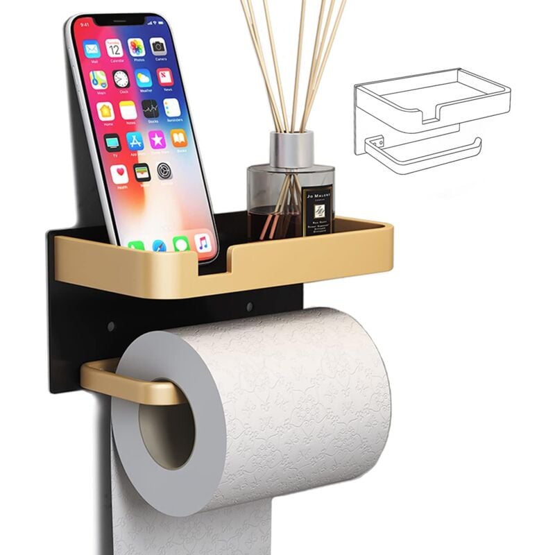 foto del prodotto porta carta igienica a parete con porta telefono, porta rotolo carta igienica appiccicoso moderno oro nero bagno carta igienica