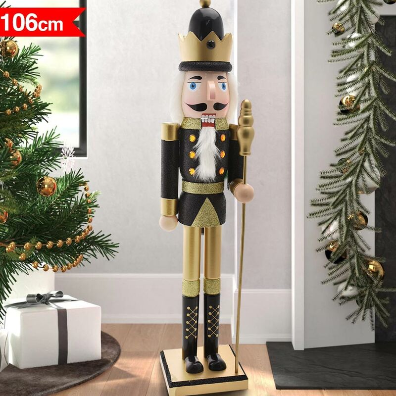 foto del prodotto bakaji soldato schiaccianoci di natale in legno altezza 106 cm decorazioni natalizie