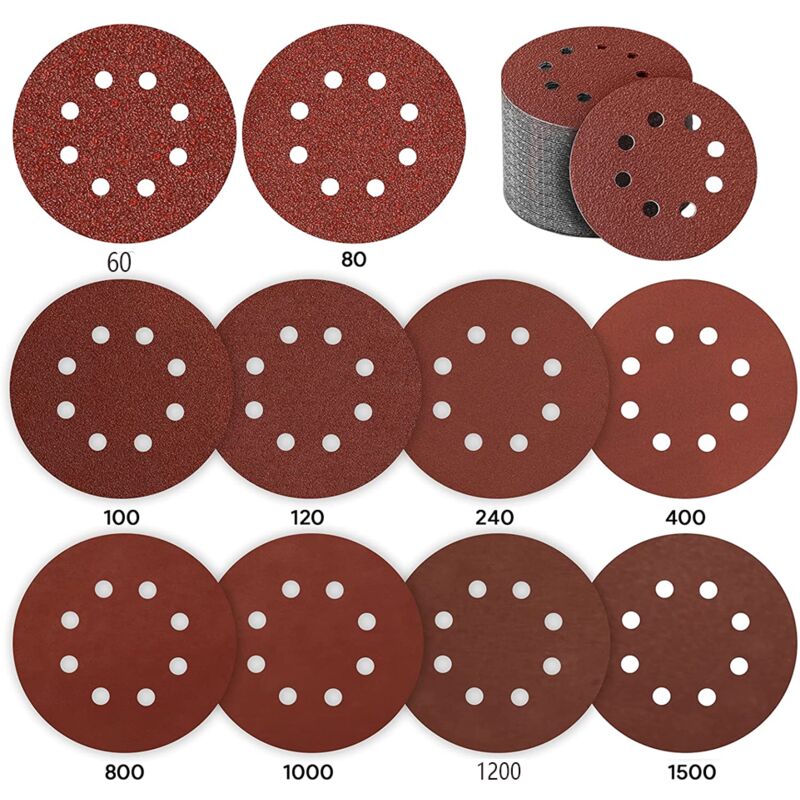 foto del prodotto fortuneville disco abrasivo, 80 pezzi disco abrasivo carta abrasiva da 125 mm per levigatrice eccentrica 10 p60 p80 p100 p120 p240 p400,