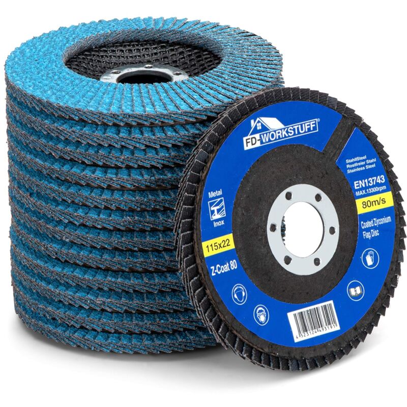foto del prodotto fortuneville disco lamellare premium 10 pezzi 115 mm grana 80 per metallo, acciaio e legno rivestito con corindone allo zirconio 