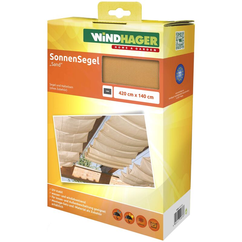 foto del prodotto tenda vela parasole per tendicorda, protezione solare, pergola o giardino d inverno, 420 x 140 cm, beige, 10878 windhager