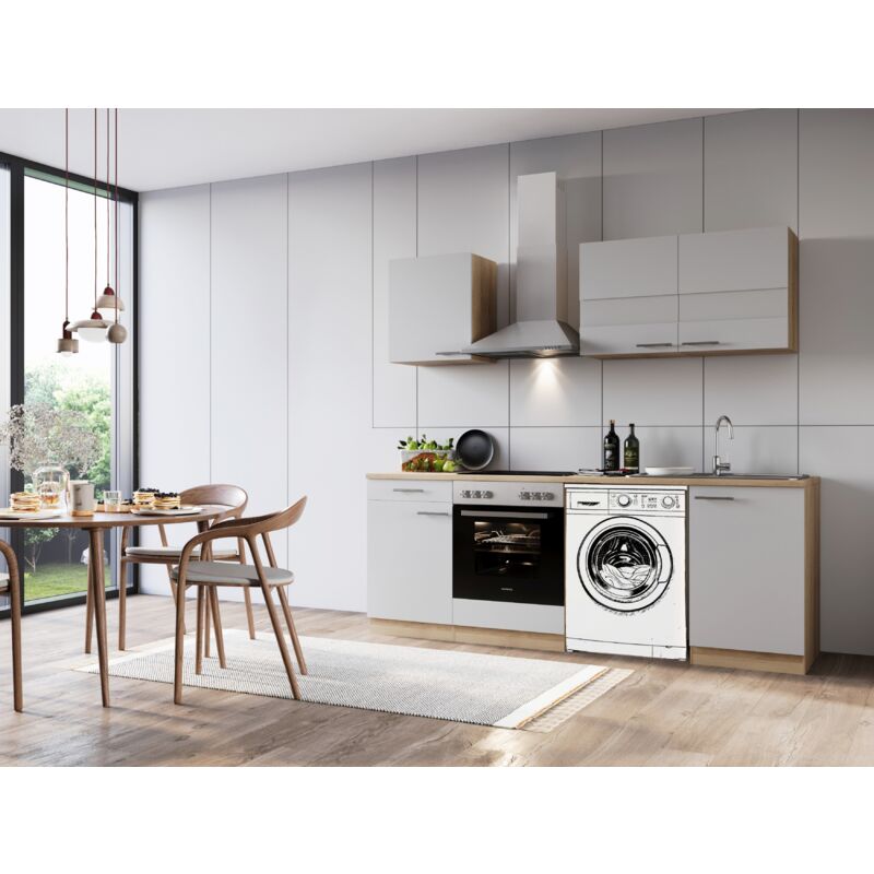 foto del prodotto cucina mobile da cucina blocco vuoto lavatrice da incasso rovere bianco merle 220 respekta