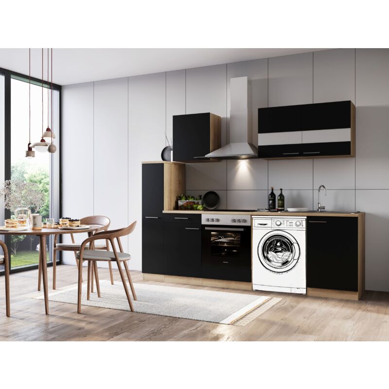 foto del prodotto cucina mobile da cucina blocco vuoto lavatrice da incasso rovere nero merle 250 respekta