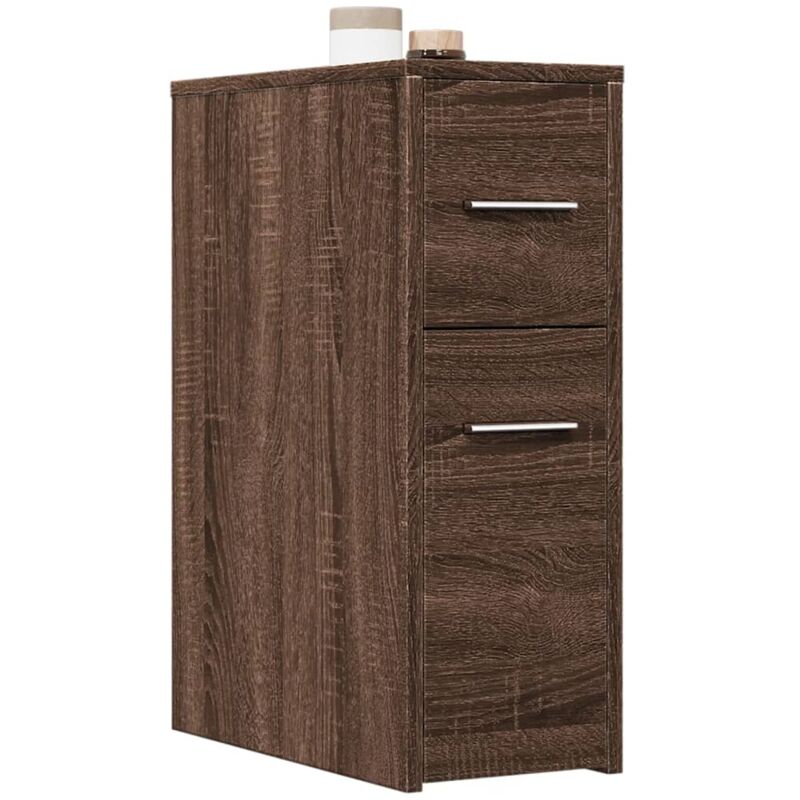 foto del prodotto vidaxl armadietto da bagno stretto con ruote rovere marrone truciolato