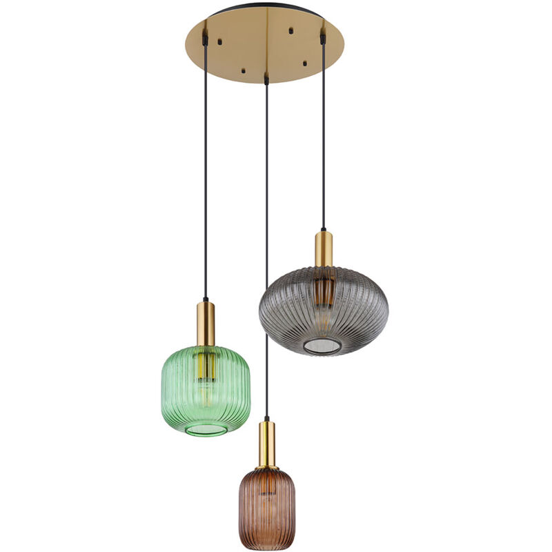 immagine 0 del prodotto globo lampada a sospensione retr lampada a sospensione in ottone tavolo da pranzo lampada a sospensione in vetro vetro 3 fiamme, fumo verde caff ,